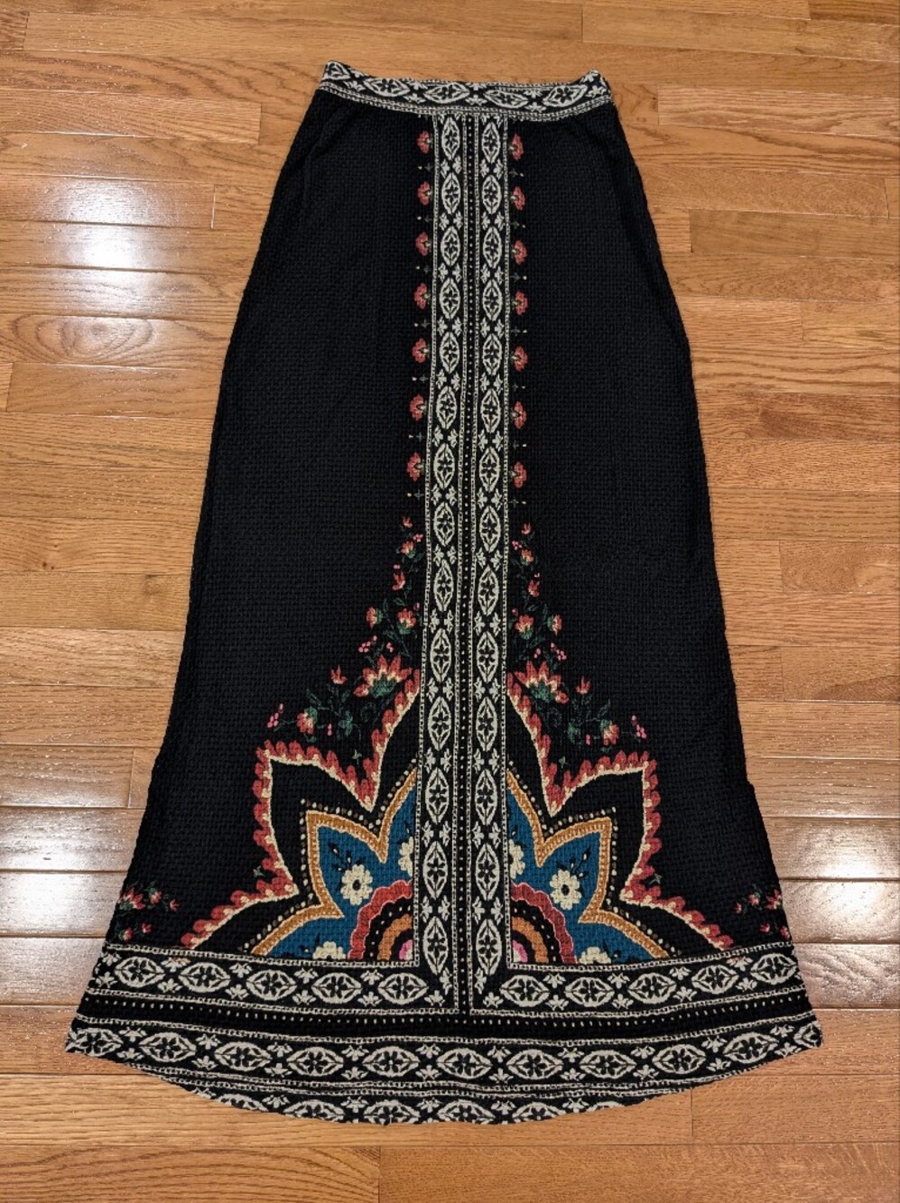 Farm Rio Mixed Print Black Maxi Skirt Ribbed Floral Knit NWT Medium